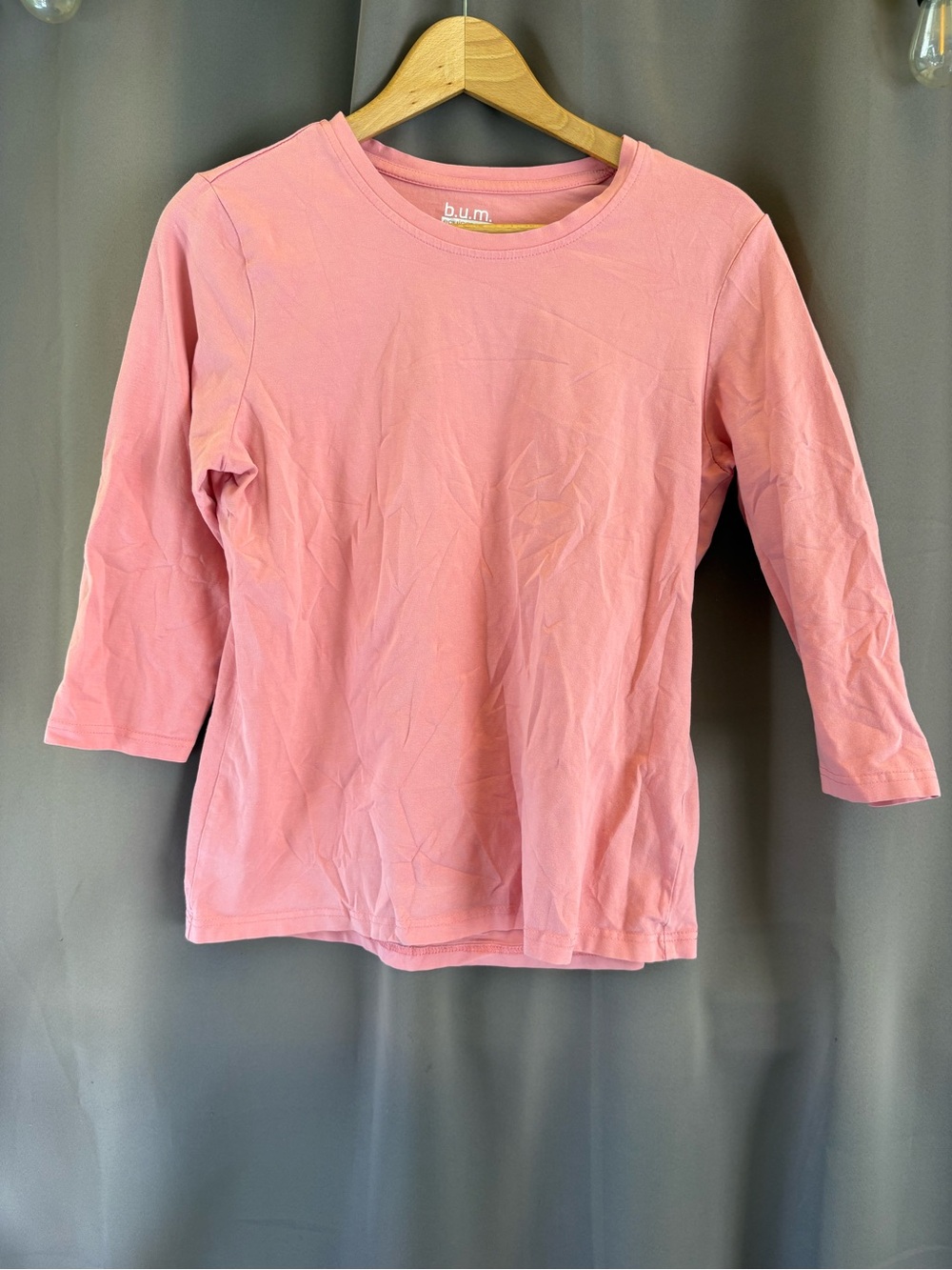 Basic Pink Cotton Blend 3/4 Length Sleeve Tee